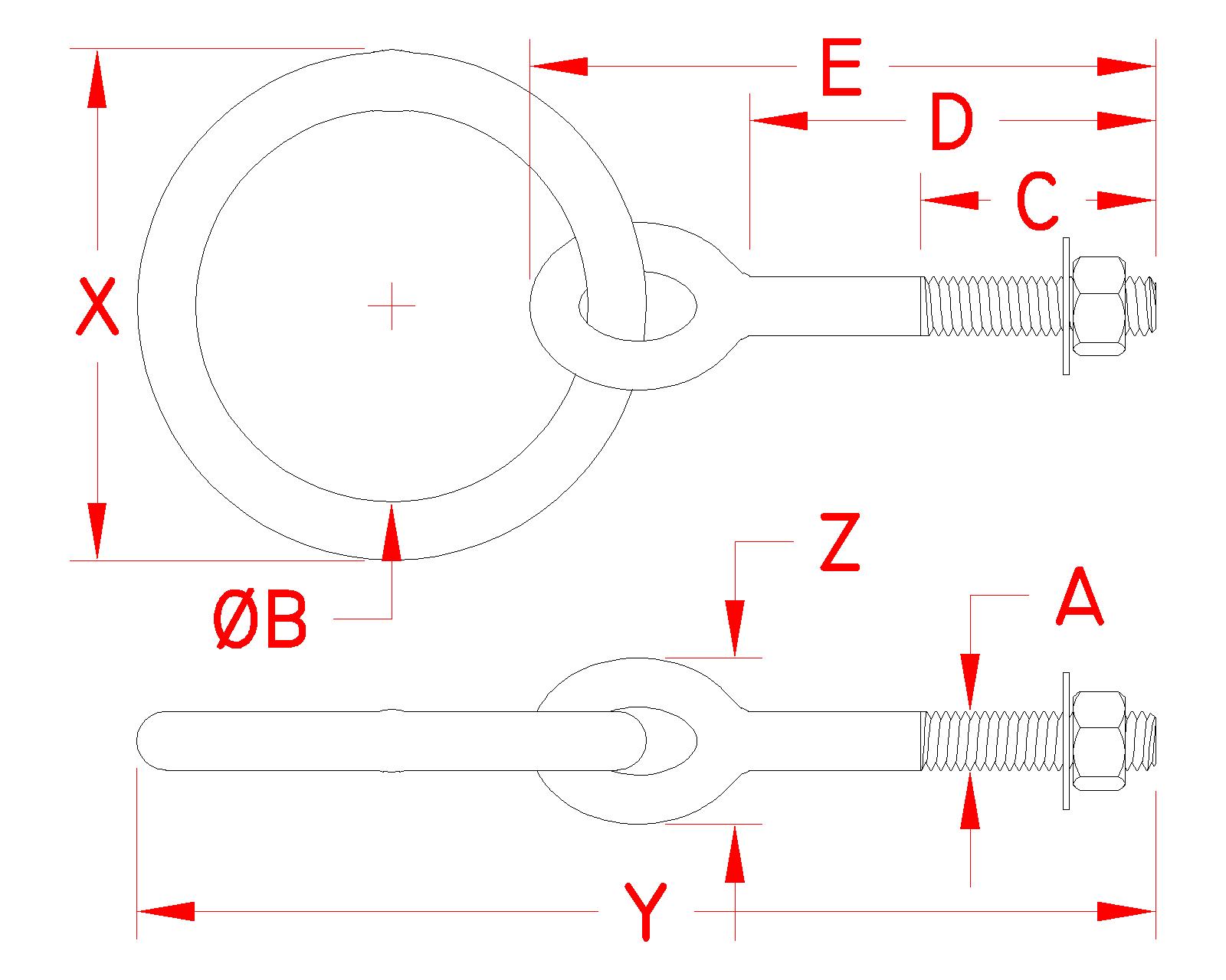 Stainless Steel Plain Ring Bolt, S0331-0, Line Drawing
